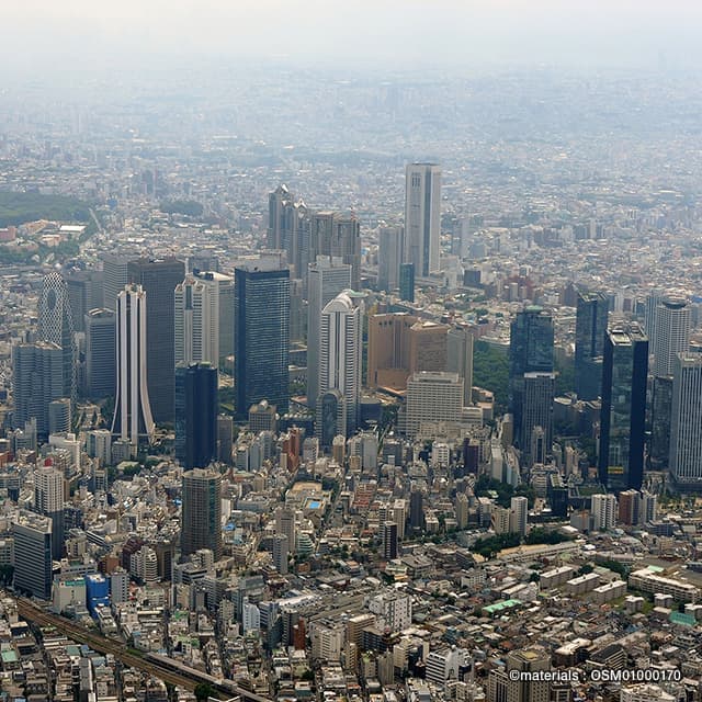 東京ビル群の航空写真